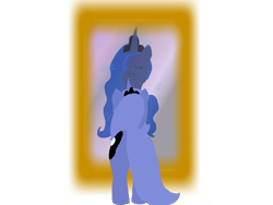 Size: 900x675 | Tagged: safe, artist:thepanther17fan, princess luna, alicorn, pony, g4, crown, eyes closed, female, horn, jewelry, mare, mirror, moon, reflection, regalia, s1 luna, simple background, smiling, transparent background