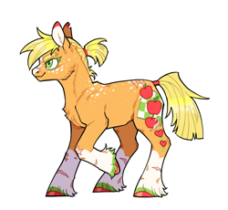 Size: 640x589 | Tagged: safe, artist:xenon, applejack, earth pony, pony, g4, female, hair tie, redesign, scar, simple background, smiling, solo, torn ear, transparent background, unshorn fetlocks