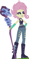 Size: 1024x2040 | Tagged: safe, artist:cencerberon, fluttershy, human, equestria girls, g4, my little pony equestria girls: better together, the road less scheduled, the road less scheduled: fluttershy, bare shoulders, clothes, crystal skull staff, female, flutterpunk, simple background, sleeveless, solo, tank top, transparent background, vector