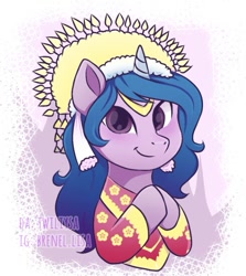 Size: 681x765 | Tagged: safe, artist:twiliysa, izzy moonbow, pony, unicorn, g5, clothes, female, indonesia, looking at you, mare, smiling, solo