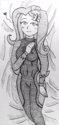 Size: 1379x2885 | Tagged: safe, artist:php71, fluttershy, human, equestria girls, equestria girls series, g4, adorasexy, clothes, cute, female, fluttershy's wetsuit, grayscale, heart, monochrome, sexy, shyabetes, solo, swimsuit, traditional art, wetsuit