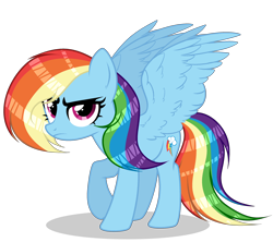 Size: 2952x2619 | Tagged: safe, artist:existencecosmos188, rainbow dash, pegasus, pony, g4, alternate hairstyle, female, frown, full body, high res, hooves, mare, shadow, simple background, solo, spread wings, standing, tail, transparent background, vector, wings