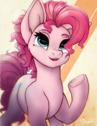 Size: 2000x2600 | Tagged: safe, artist:yaisoula, pinkie pie, earth pony, pony, g4, big ears, female, high res, mare, open mouth, raised hoof, solo, underhoof