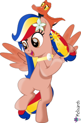 Size: 4000x6013 | Tagged: safe, artist:melisareb, oc, oc only, oc:east, oc:pearl shine, crocodile, pegasus, pony, .svg available, absurd resolution, colored wings, duo, east timor, female, flower, flower in hair, flying, gradient wings, independence day, jewelry, male, mare, movie accurate, nation ponies, necklace, open mouth, philippines, simple background, stars, timor-leste, transparent background, vector, wings