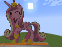 Size: 1280x961 | Tagged: safe, artist:clevercloud2022pl, princess cadance, alicorn, pony, g4, crown, eyes closed, female, happy, horn, jewelry, mare, minecraft, minecraft pixel art, open mouth, pixel art, princess, regalia, shadow, updated, wings