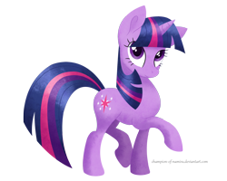Size: 2250x1800 | Tagged: safe, artist:champion-of-namira, twilight sparkle, pony, unicorn, g4, female, full body, high res, hooves, horn, looking up, mare, raised hoof, raised leg, signature, simple background, solo, tail, transparent background, unicorn twilight