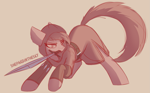Size: 1631x1013 | Tagged: safe, artist:shepardinthesky, pony, clothes, mouth hold, sketch, solo, sword, weapon