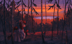 Size: 2429x1474 | Tagged: safe, artist:koviry, oc, oc only, oc:vird-gi, pony, unicorn, braid, braided tail, clothes, commission, female, forest, lake, mare, raised hoof, robe, scenery, smiling, solo, tail, underhoof, ych result
