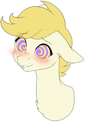 Size: 2873x4138 | Tagged: safe, artist:torihime, oc, oc only, oc:exist, griffequus, hippogriff, hybrid, pony, blushing, bust, chest fluff, commission, cute, eyebrows, eyebrows visible through hair, floppy ears, high res, hypnosis, male, portrait, signature, simple background, solo, swirly eyes, transparent background, ych result