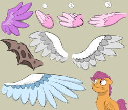 Size: 3786x3252 | Tagged: safe, artist:doodledonutart, scootaloo, pegasus, pony, g4, :s, ears back, high res, scootaloo can't fly, simple background, sketch, solo, wavy mouth, wings