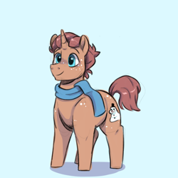 Size: 768x768 | Tagged: safe, artist:smirk, oc, oc only, unnamed oc, pony, unicorn, clothes, colored sketch, freckles, horn, male, scarf, solo, stallion, unicorn oc