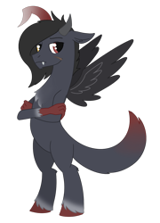 Size: 1077x1496 | Tagged: safe, artist:dyonys, oc, oc:luctus, draconequus, claws, draconequus oc, edgy, fangs, fluffy, heterochromia, horns, male, simple background, spread wings, teenager, transparent background, unshorn fetlocks, wings