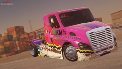 Size: 1920x1080 | Tagged: safe, artist:ashlyn_cry, pinkie pie, g4, female, flying, freightliner, game, game screencap, truck