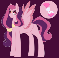 Size: 2973x2917 | Tagged: safe, artist:purplegrim40, oc, oc only, pegasus, pony, colored wings, female, high res, magical lesbian spawn, mare, offspring, parent:princess cadance, parent:somnambula, pegasus oc, peytral, purple background, simple background, smiling, two toned wings, wings