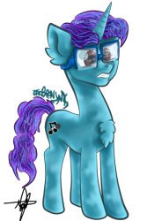 Size: 1616x2416 | Tagged: safe, artist:aldairsparkle, oc, oc only, pony, unicorn, bottomless, chest fluff, clothes, digital art, glasses, partial nudity, serious, simple background, solo, spectacles, spoilers for another series, transparent background