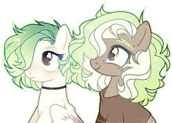 Size: 1280x909 | Tagged: safe, artist:toffeelavender, oc, oc only, earth pony, pegasus, pony, base used, bust, clothes, duo, earth pony oc, female, hair over one eye, mare, pegasus oc, simple background, smiling, transparent background