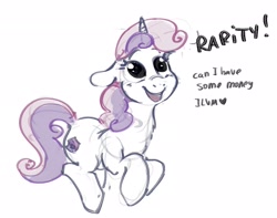 Size: 2046x1609 | Tagged: safe, artist:alumx, sweetie belle, pony, unicorn, g4, cute, dialogue, diasweetes, female, filly, floppy ears, foal, horn, implied rarity, open mouth, open smile, simple background, sketch, smiling, solo, talking, the cmc's cutie marks, white background