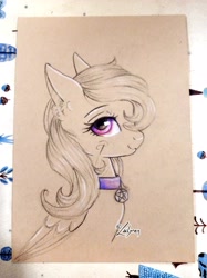 Size: 2810x3752 | Tagged: safe, artist:lailyren, oc, oc only, pegasus, pony, collar, folded wings, high res, pentagram, sketch, solo, traditional art, wings