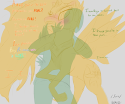 Size: 3000x2500 | Tagged: safe, artist:enonnnymous, daybreaker, oc, oc:anon, alicorn, human, pony, g4, /sun/, blushing, dialogue, duo, high res, hug, implied princess celestia, love, redemption, simple background
