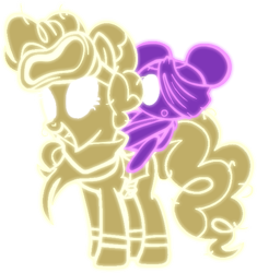 Size: 561x598 | Tagged: safe, artist:205tob, pinkie pie, earth pony, pony, g4, bag, bandage, clothes, crossover, duo, dusk till dawn, female, glowing, goggles, hair bun, mare, pibby, riding a pony, saddle bag, scarf, simple background, smiling, socks, transparent background, wireframe