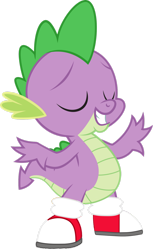 Size: 1280x2087 | Tagged: safe, artist:feitaru, artist:php170, editor:ponygamer2020, spike, dragon, g4, clothes, clothes swap, converse, cosplay, costume, crossover, dragons wearing clothes, eyebrows, eyes closed, grin, male, miles "spike" prower, miles "tails" prower, shoes, simple background, smiling, sneakers, solo, sonic the hedgehog (series), transparent background, vector