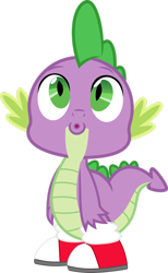 Size: 1280x2072 | Tagged: safe, artist:php170, editor:ponygamer2020, spike, dragon, g4, spike at your service, :o, clothes, clothes swap, converse, cosplay, costume, crossover, dragons wearing clothes, eyebrows, looking up, male, miles "spike" prower, miles "tails" prower, oooooh, open mouth, red shoes, shoes, simple background, sneakers, solo, sonic the hedgehog (series), transparent background, vector