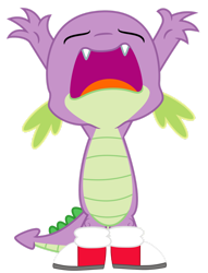 Size: 1280x1675 | Tagged: safe, artist:masem, artist:php170, editor:ponygamer2020, spike, dragon, g4, twilight time, clothes, clothes swap, converse, cosplay, costume, crossover, dragons wearing clothes, eyes closed, fangs, frown, hands in the air, male, miles "spike" prower, miles "tails" prower, open mouth, shoes, simple background, sneakers, solo, sonic the hedgehog (series), transparent background, vector