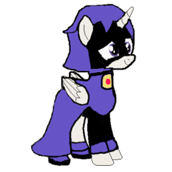 Size: 300x300 | Tagged: safe, artist:sugalawliet, alicorn, pony, amulet, cloak, clothes, crossover, dc comics, female, gem, horn, jewelry, mare, ponified, raven (dc comics), shoes, simple background, smiling, teen titans go, transparent background, wings