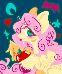 Size: 1720x2048 | Tagged: safe, artist:melodythepuppy, fluttershy, pegasus, pony, g4, apple, female, food, heart, heart eyes, juice, mare, solo, tongue out, unshorn fetlocks, wingding eyes