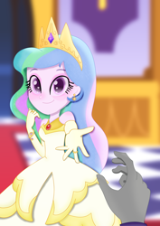 Size: 2894x4093 | Tagged: safe, artist:rainshadow, king sombra, princess celestia, human, equestria girls, g4, idw, spoiler:comic, clothes, crown, dress, duo, duo male and female, ear piercing, earring, equestria girls-ified, eyebrows, female, female focus, good king sombra, gown, heart, heart eyes, high res, jewelry, male, male pov, offscreen character, offscreen male, piercing, pov, princess costume, regalia, ship:celestibra, shipping, smiling, solo focus, straight, wingding eyes