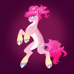 Size: 2048x2048 | Tagged: safe, artist:cha0sblue, pinkie pie, earth pony, pony, g4, coat markings, colored hooves, dappled, grin, high res, looking at you, smiling, smiling at you, solo