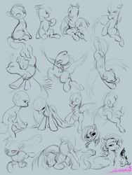 Size: 1620x2160 | Tagged: safe, artist:paipaishuaige, oc, oc only, earth pony, pegasus, pony, chest fluff, fangs, female, monochrome, practice drawing, sketch, sketch dump