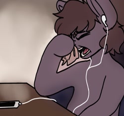 Size: 2292x2144 | Tagged: safe, artist:aliceg, oc, oc only, oc:aliceg, semi-anthro, arm hooves, crying, earbuds, eyes closed, handkerchief, high res, ipod, nose blowing, solo, tissue