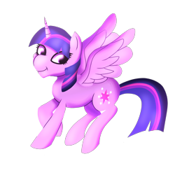 Size: 640x640 | Tagged: safe, artist:plasmaticia, twilight sparkle, alicorn, pony, g4, looking back, simple background, smiling, solo, spread wings, transparent background, twilight sparkle (alicorn), wings