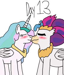 Size: 2000x2327 | Tagged: safe, artist:ktd1993, princess celestia, queen novo, alicorn, hippogriff, pony, g4, 13, blushing, duo, female, high res, lesbian, novolestia, shipping, simple background, transparent background