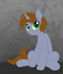 Size: 1276x1491 | Tagged: safe, artist:allyster-black, derpibooru exclusive, oc, oc only, oc:littlepip, pony, unicorn, fallout equestria, cute, female, horn, looking at you, mare, simple background, sitting, smiling, smiling at you, solo, tail, unicorn oc