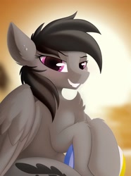 Size: 1837x2465 | Tagged: safe, artist:allyster-black, derpibooru exclusive, oc, oc only, oc:ares, pegasus, pony, beach ball, ear piercing, earring, female, jewelry, mare, piercing, simple background, smiling, solo