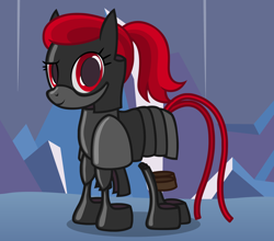 Size: 2604x2294 | Tagged: safe, artist:badumsquish, derpibooru exclusive, oc, oc only, unnamed oc, armor pony, object pony, original species, pony, armor, black armor, dreamworks face, female, high res, living armor, living clothes, looking at you, male, mare, ponified, red and black oc, red eyes, show accurate, smiling, smiling at you, smirk, solo, tail, tail wrap
