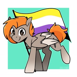 Size: 2894x2894 | Tagged: safe, artist:jellysketch, oc, oc only, oc:carmel, pegasus, pony, high res, nonbinary pride flag, pride, pride flag, solo