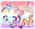 Size: 1280x1083 | Tagged: safe, artist:wanderingpegasus, applejack, fluttershy, pinkie pie, rainbow dash, rarity, twilight sparkle, alicorn, pegasus, pony, unicorn, g4, alternate hairstyle, applejack's hat, asexual, asexual pride flag, bisexual pride flag, butt, cowboy hat, curved horn, eyes closed, eyeshadow, face paint, female, flying, freckles, gay pride flag, hat, horn, leonine tail, lesbian pride flag, makeup, mane six, mare, markings, one eye closed, pansexual, pansexual pride flag, plot, pride, pride flag, pride month, redesign, tail, trans female, trans fluttershy, transgender, transgender pride flag, twilight sparkle (alicorn), unshorn fetlocks, wink