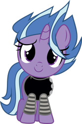 Size: 814x1225 | Tagged: safe, artist:starryshineviolet, lilymoon, pony, unicorn, g4, ponyville mysteries, clothes, female, filly, foal, goth, looking at you, simple background, smiling, smiling at you, solo, spiky hair, sweater, transparent background, vector