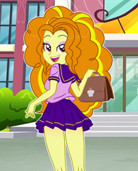 Size: 1920x2375 | Tagged: safe, artist:vi45, adagio dazzle, human, equestria girls, g4, canterlot high, clothes, commissioner:iv's, female, looking back, outline, school uniform, schoolgirl, skirt, solo, thighs, white outline