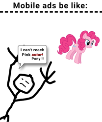 Size: 694x834 | Tagged: safe, pinkie pie, earth pony, pony, g4, :c, crappy art, female, frown, male, mare, meme, mobile ads, mobile ads be like, simple background, stick figure, white background