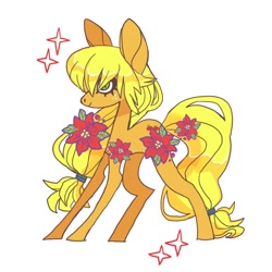 Size: 850x850 | Tagged: safe, artist:cutesykill, applejack, earth pony, pony, g4, flower, smiling, solo, sparkles