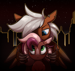 Size: 2635x2499 | Tagged: safe, artist:luxsimx, oc, oc only, oc:serenity nonpareil, oc:terram, hippogriff, hybrid, pony, city, cityscape, female, high res, male, talons
