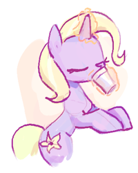 Size: 342x428 | Tagged: safe, artist:plunger, blossom delight, jasmine tea, pony, unicorn, cup, drinking, eyes closed, female, glowing, glowing horn, horn, imported from ponybooru, magic, magic aura, mare, simple background, solo, telekinesis, white background