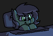 Size: 175x119 | Tagged: safe, artist:plunger, oc, oc only, oc:filly anon, earth pony, pony, chair, computer, earth pony oc, female, filly, foal, keyboard, night, simple background, smiling, solo, table