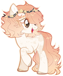 Size: 1024x1230 | Tagged: safe, artist:toffeelavender, oc, oc only, earth pony, pony, base used, earth pony oc, female, floral head wreath, flower, hoof polish, looking back, mare, raised hoof, simple background, solo, transparent background