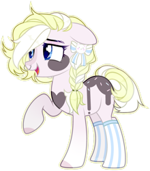 Size: 1920x2180 | Tagged: safe, artist:toffeelavender, oc, oc only, earth pony, pony, base used, bow, braid, clothes, earth pony oc, female, hair bow, mare, nose piercing, nose ring, piercing, raised hoof, simple background, smiling, socks, solo, striped socks, transparent background
