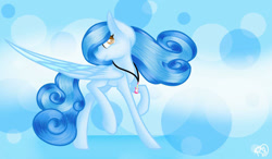 Size: 1280x750 | Tagged: safe, artist:prettyshinegp, oc, oc only, pegasus, pony, abstract background, female, jewelry, mare, necklace, raised hoof, signature